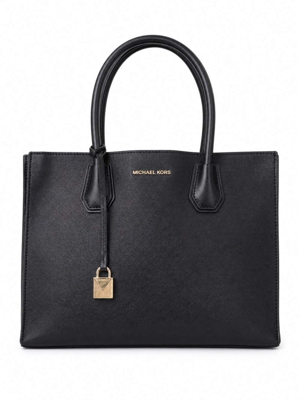 Michael Kors Mercer Medium Messenger Satchel Black Saffiano Leather Tote Flawed
